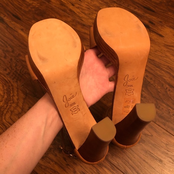 Joie Leather Wood Platform Sandal Heels - Picture 7 of 8